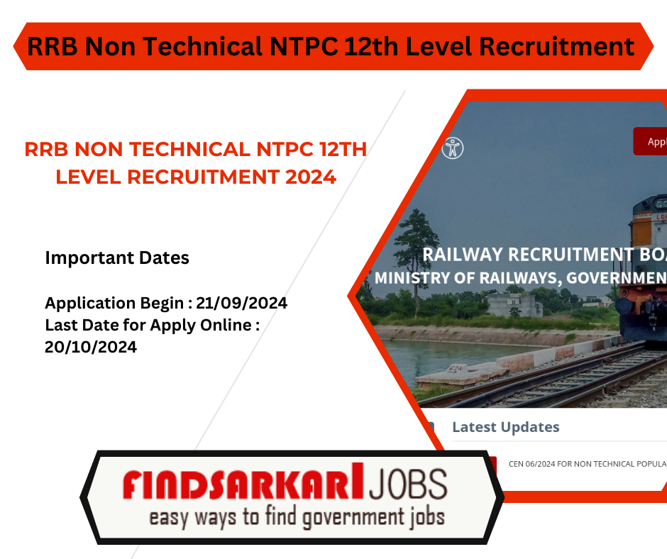 RRB Non-Technical NTPC 12th Level Recruitment 2024