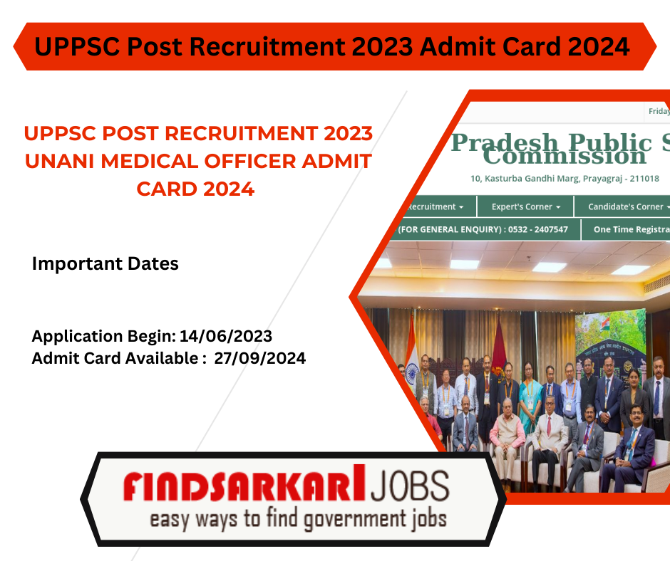 UPPSC Post Recruitment 2023 Unani Medical Officer Admit Card 2024 