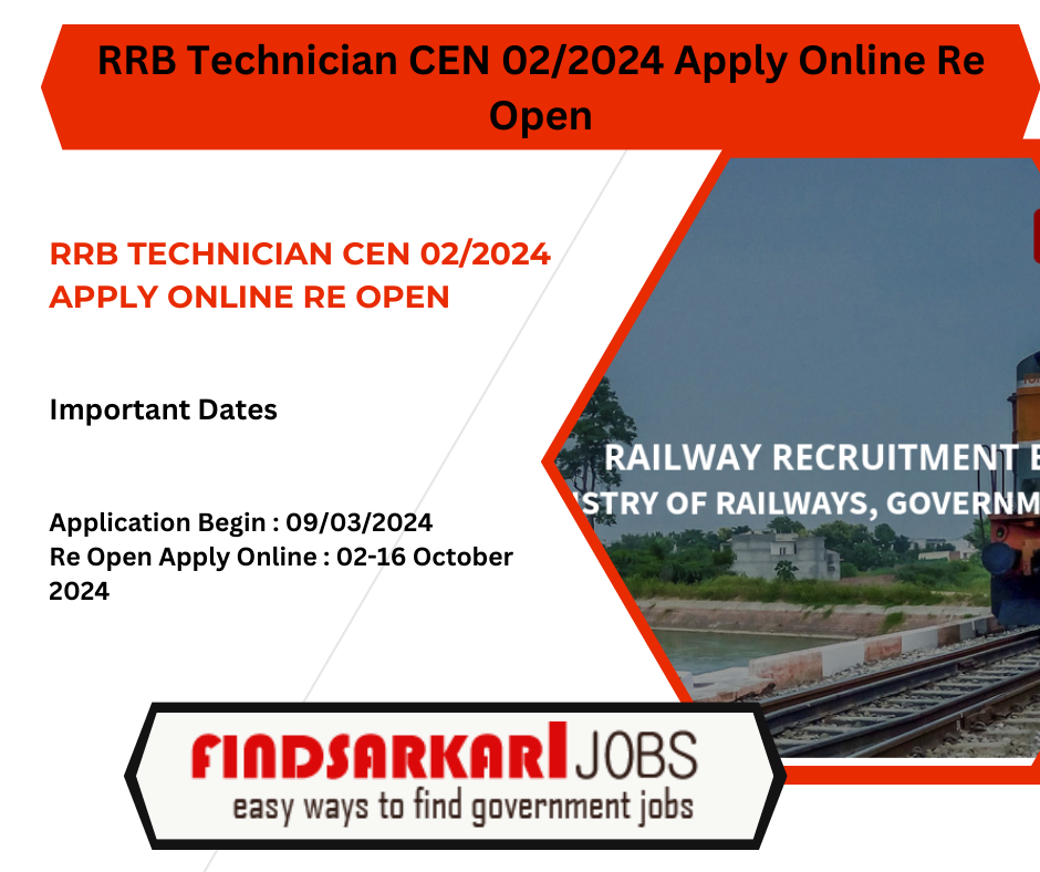 RRB Technician CEN 02/2024 Apply Online Re Open