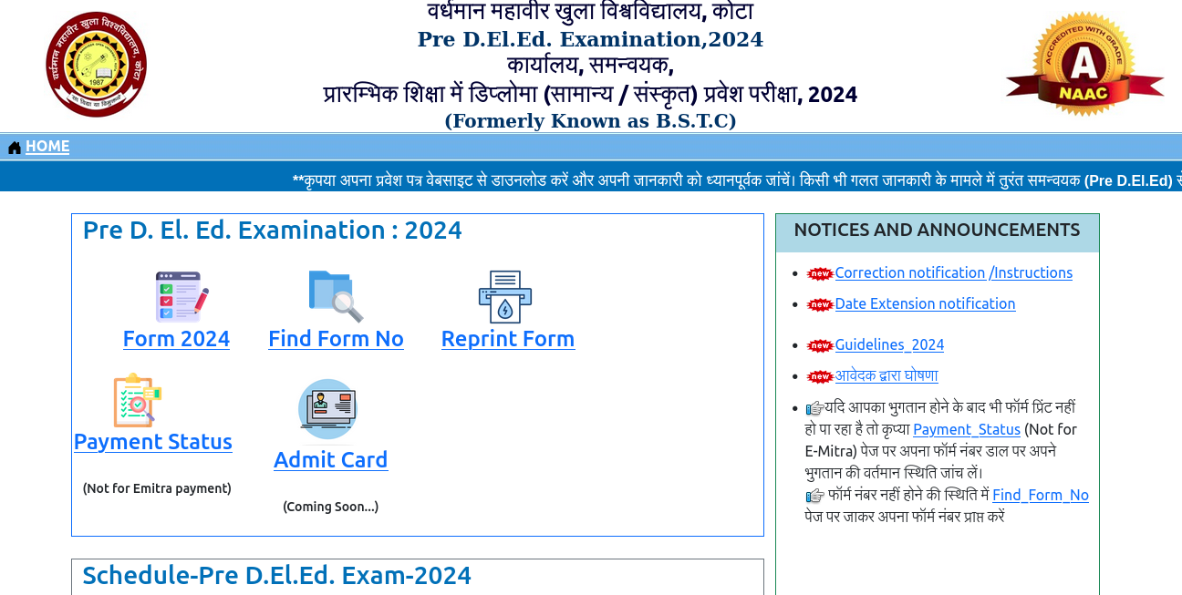 Rajasthan BSTC Pre D El Ed Admit Card 2024