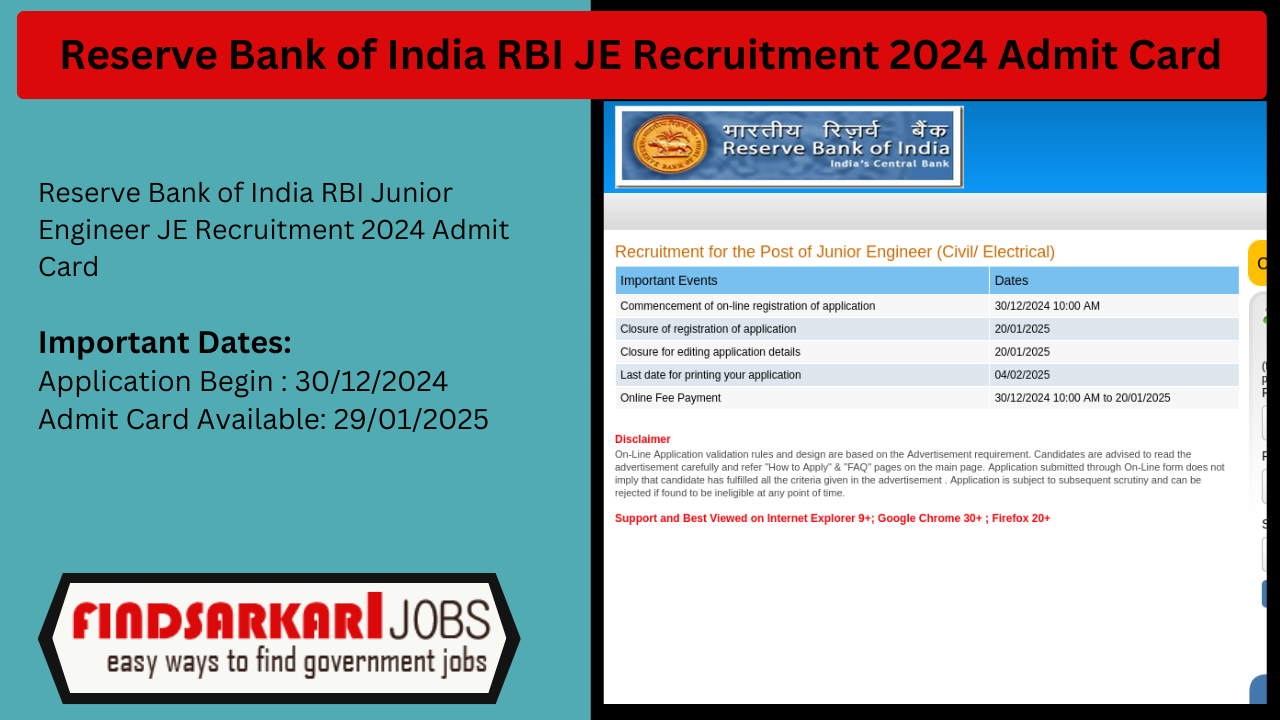 Reserve Bank of India RBI JE Recruitment 2024 Admit Card