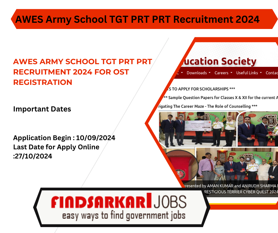 AWES Army School TGT PRT PRT Recruitment 2024 for OST Registration