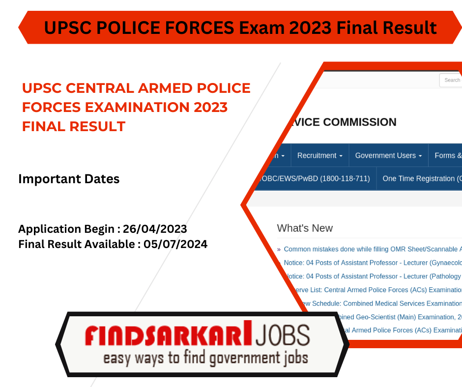 UPSC CENTRAL ARMED POLICE FORCES Examination 2023 Final Result