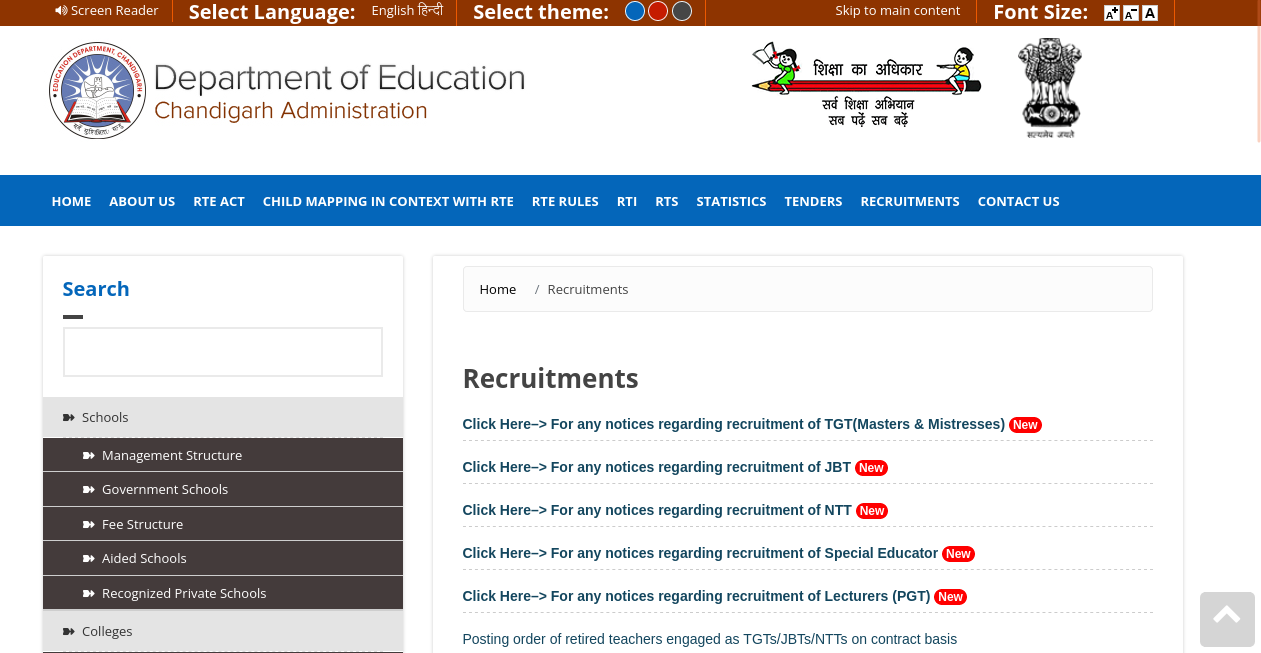 Chandigarh Trained Graduate Teacher TGT Recruitment 2024