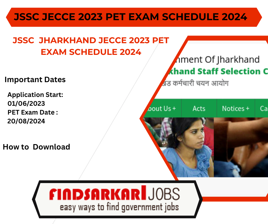 JSSC  Jharkhand JECCE 2023 PET Exam Schedule 2024