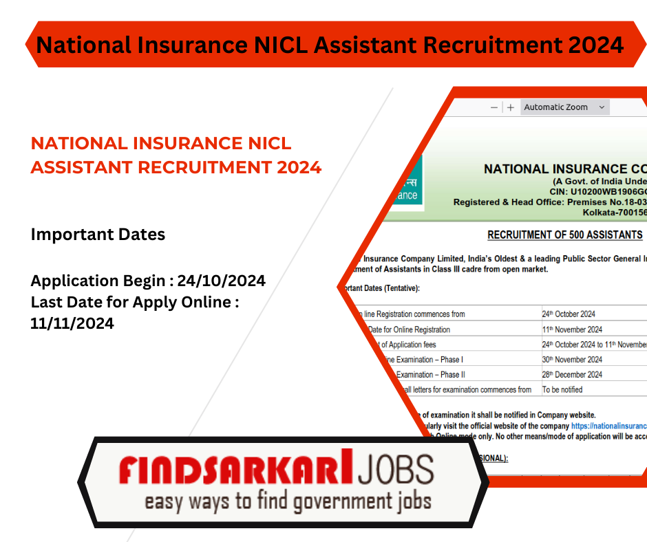 National Insurance NICL Assistant Recruitment 2024