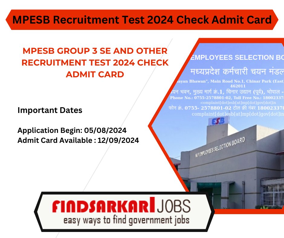 MPESB Group 3 SE and other Recruitment Test 2024 Check Admit Card