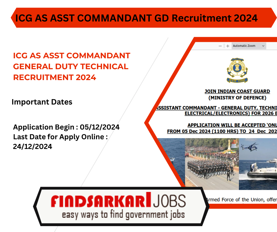 ICG AS ASST COMMANDANT GENERAL DUTY TECHNICAL Recruitment 2024