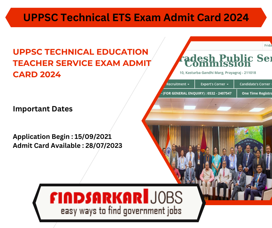 UPPSC Technical Education Teacher Service Exam Admit Card 2024.