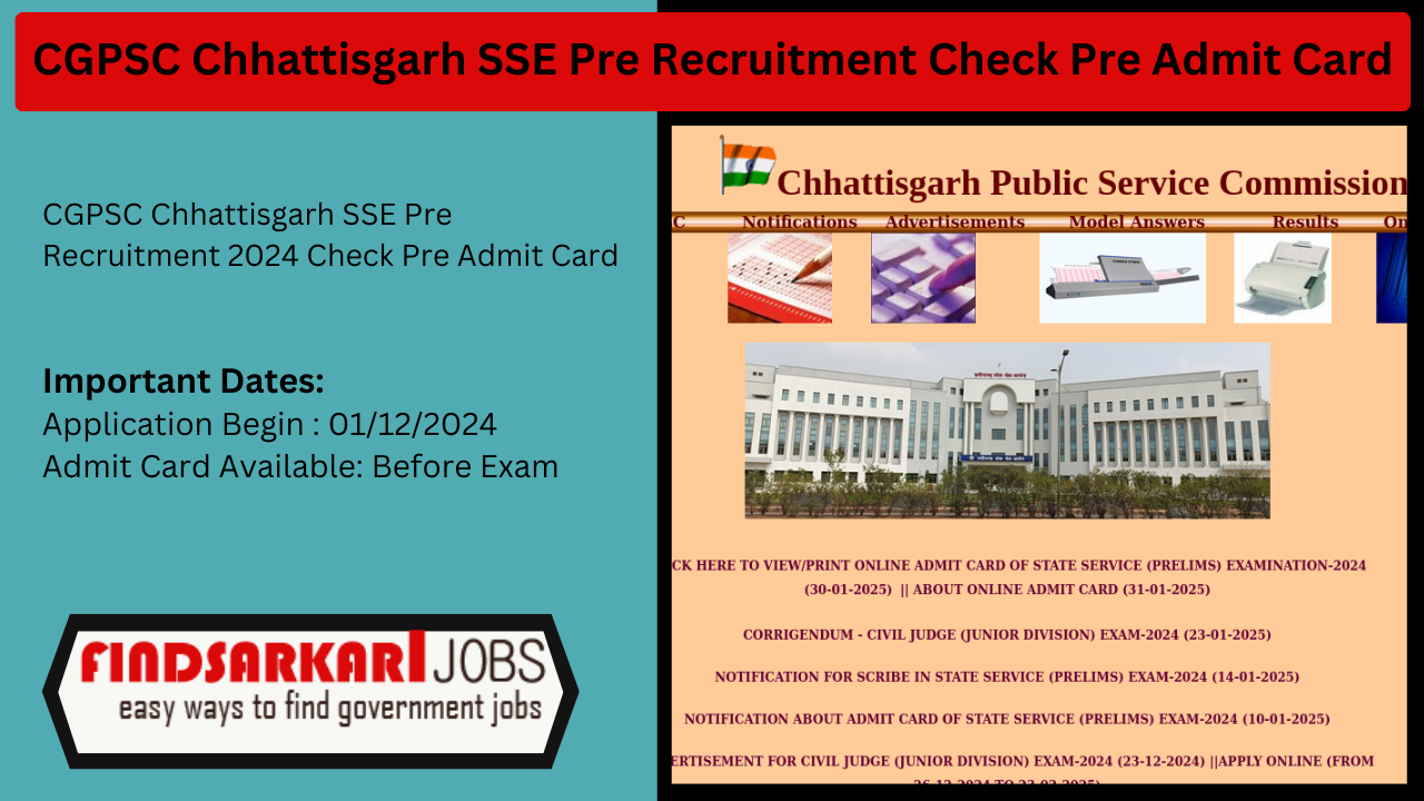 CGPSC Chhattisgarh SSE Pre Recruitment 2024 Check Pre Admit Card