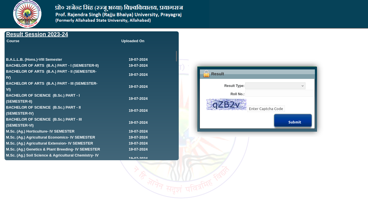 Prof Rajendra Singh Rajju Bhaiya  Allahabad University Result 2024 Out 