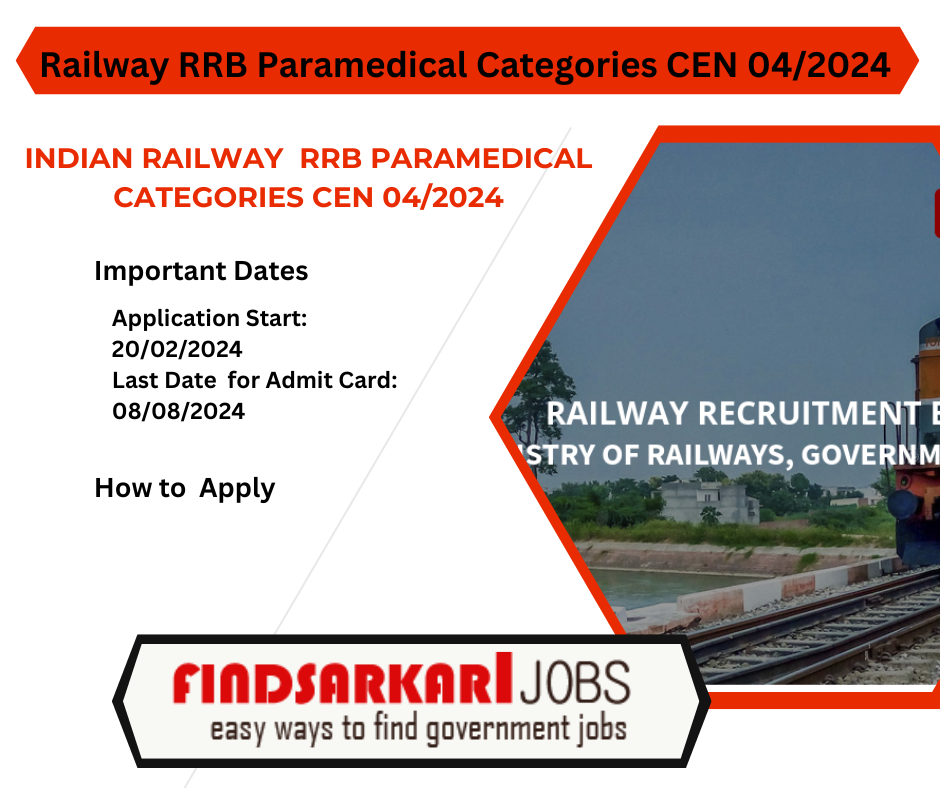 Railway RRB Paramedical Categories CEN 04/2024 Apply Online for 1376 Post