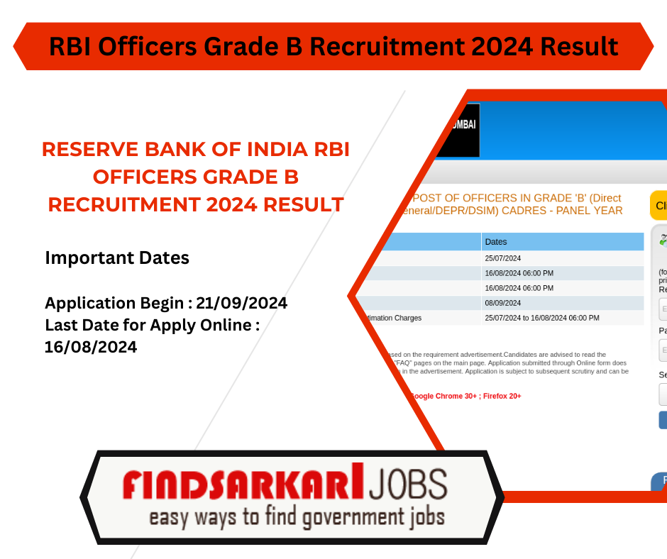 Reserve Bank of India RBI Officers Grade B Recruitment 2024 Result