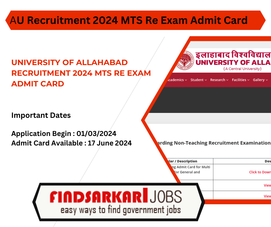 University of Allahabad Recruitment 2024 MTS Re Exam Admit Card