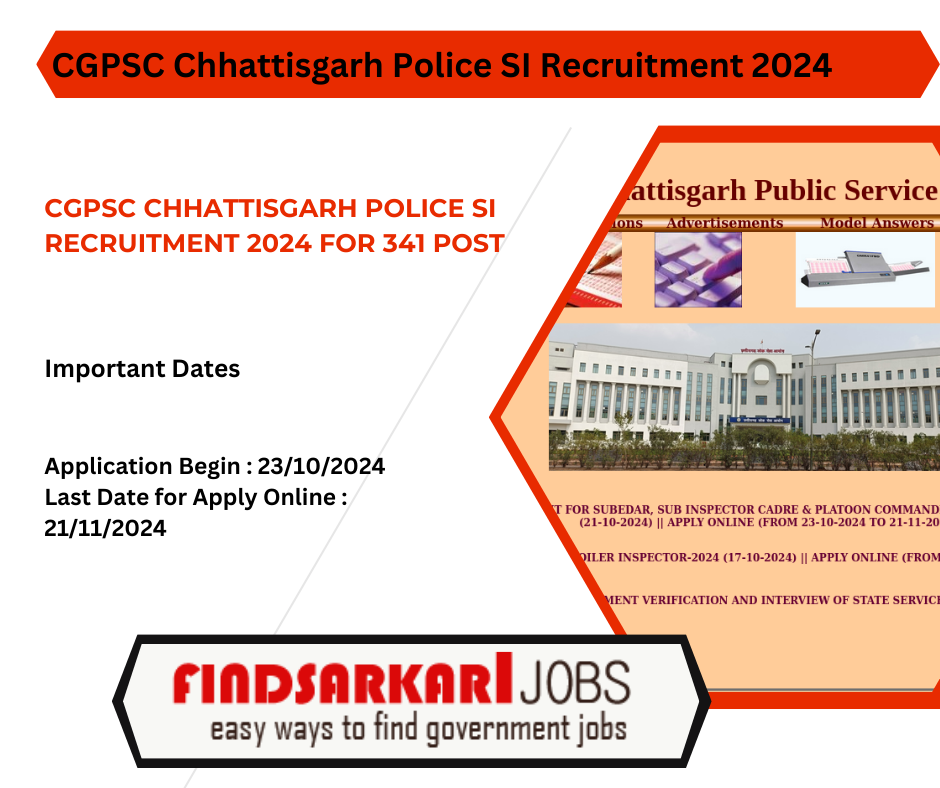 CGPSC Chhattisgarh Police SI Recruitment 2024 for 341 Post