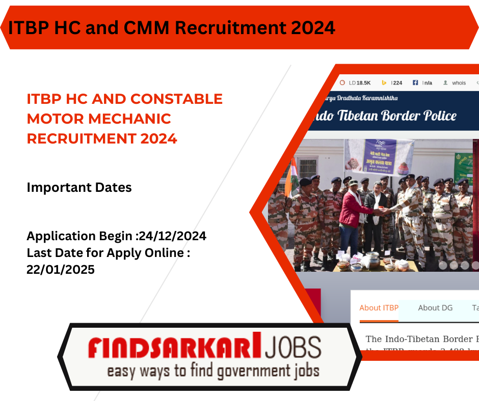 ITBP HC and Constable Motor Mechanic Recruitment 2024