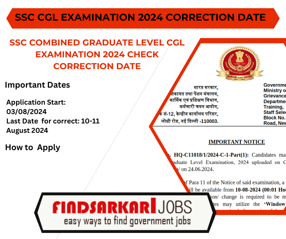 SSC CGL Examination 2024 Check Correction Date