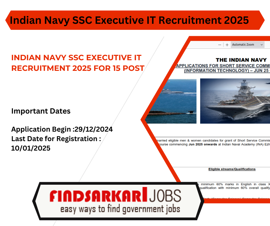 Indian Navy SSC Executive IT Recruitment 2025 for 15 Post