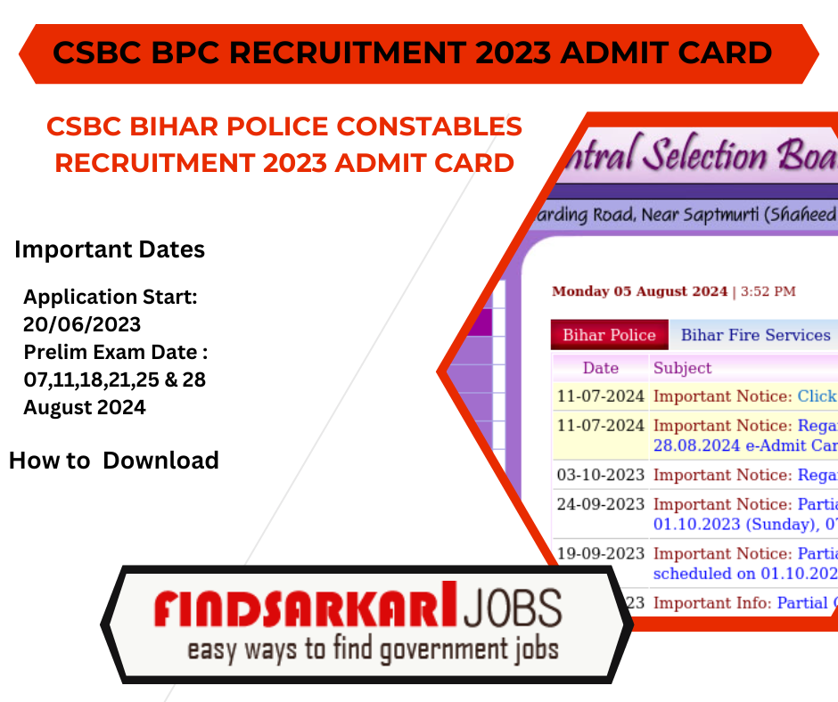 CSBC Bihar Police Constables Recruitment 2023 Admit Card