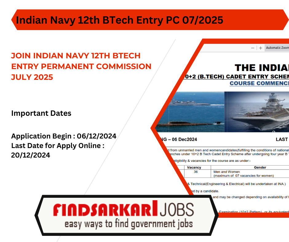 Indian Navy 12th BTech Entry Permanent Commission