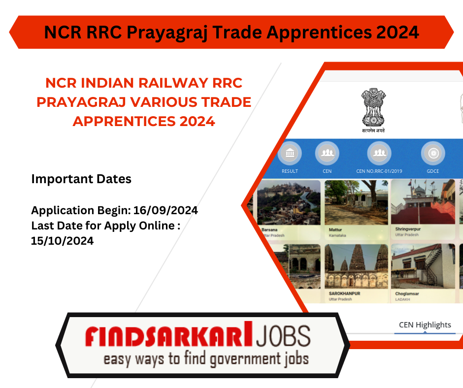 NCR Indian Railway RRC Prayagraj Various Trade Apprentices 2024