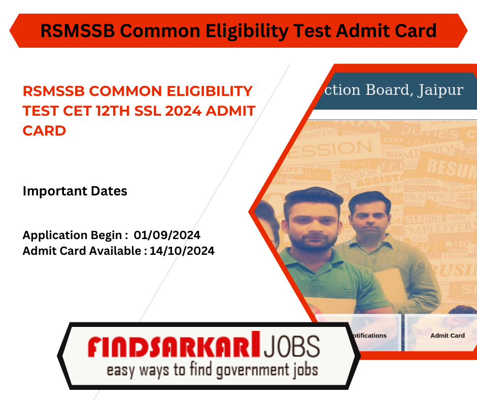 RSMSSB Common Eligibility Test CET 12th SSL 2024 Admit Card