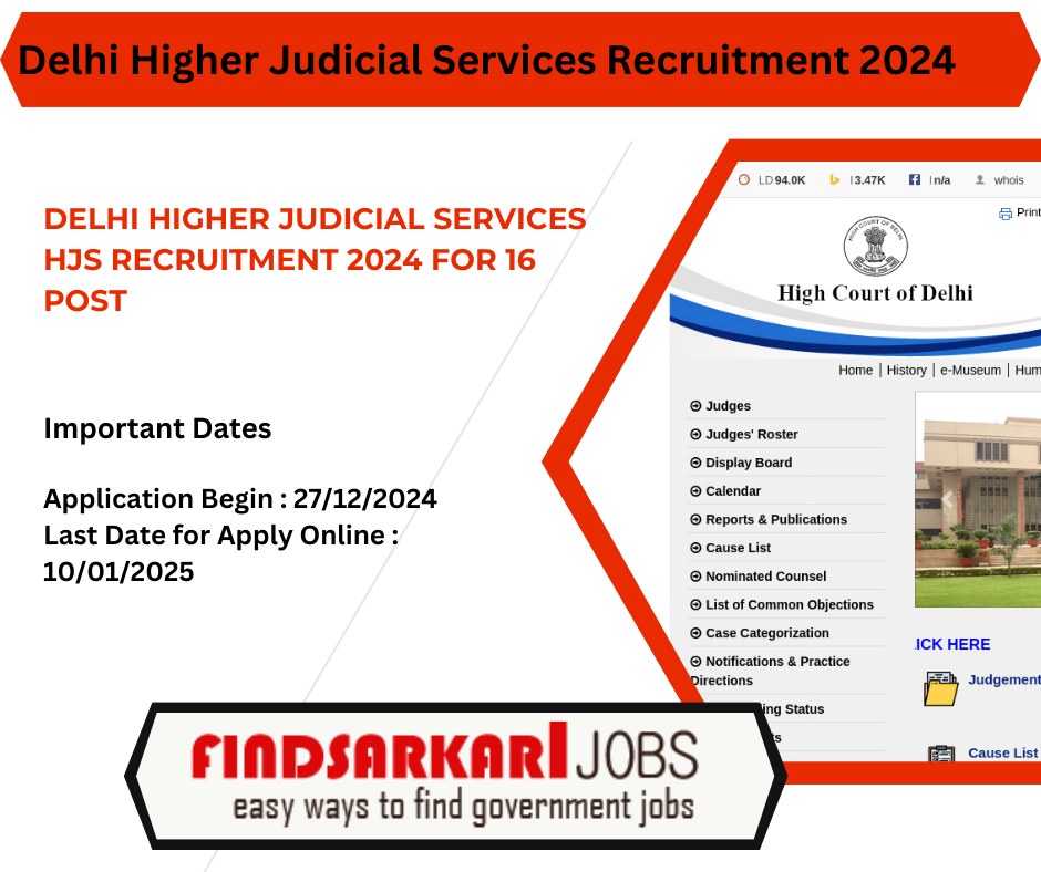 Delhi Higher Judicial Services HJS Recruitment 2024 for 16 Post