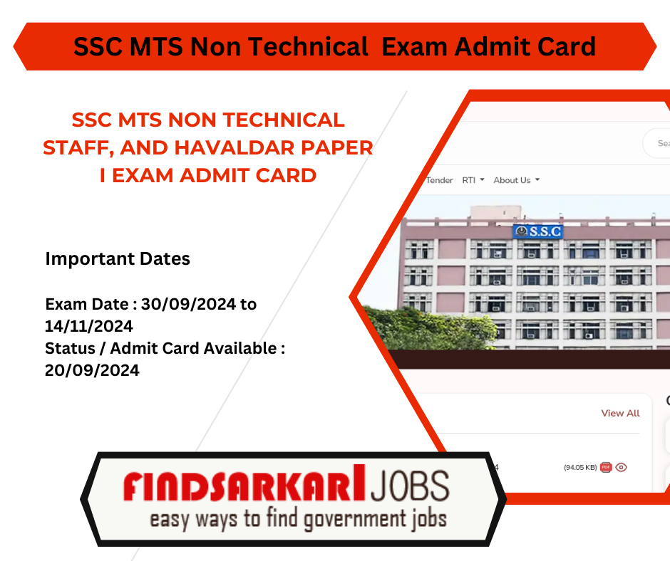 SSC MTS Non Technical Staff, And Havaldar Paper I Exam Admit Card