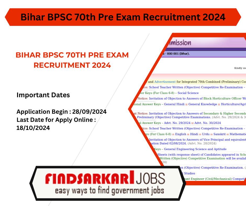 Bihar BPSC 70th Pre-Exam Recruitment 2024