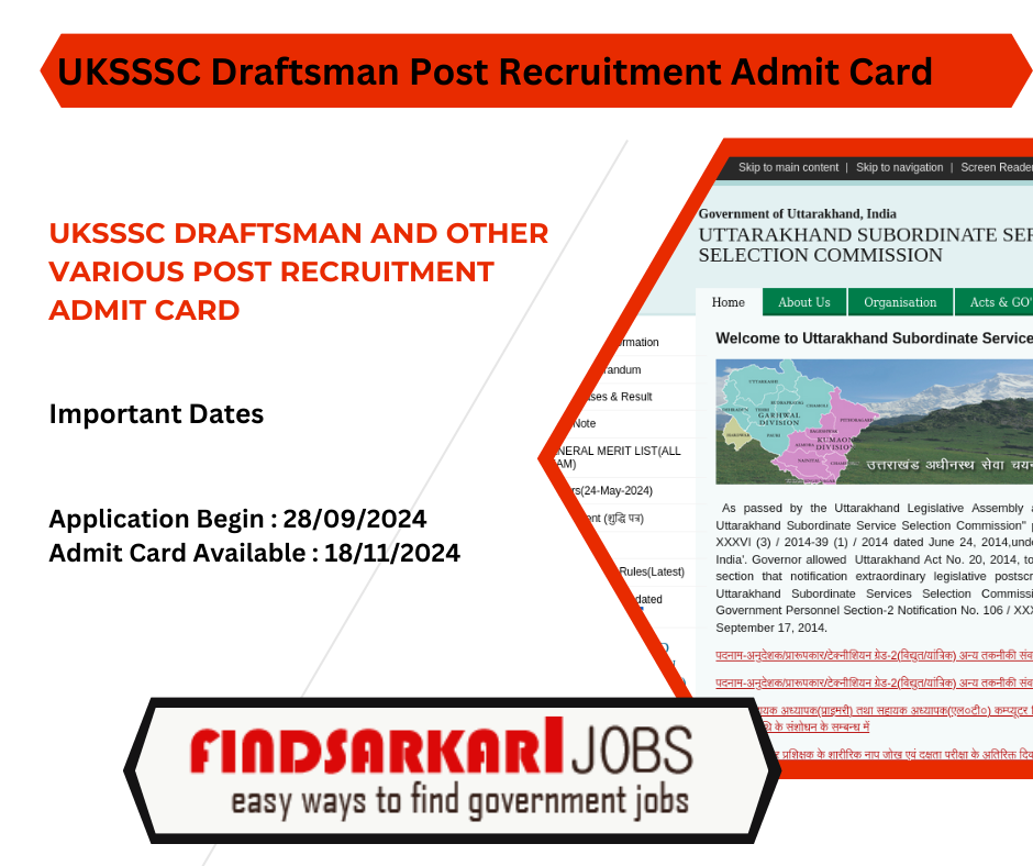 UKSSSC Draftsman and Other Various Post Recruitment Admit Card