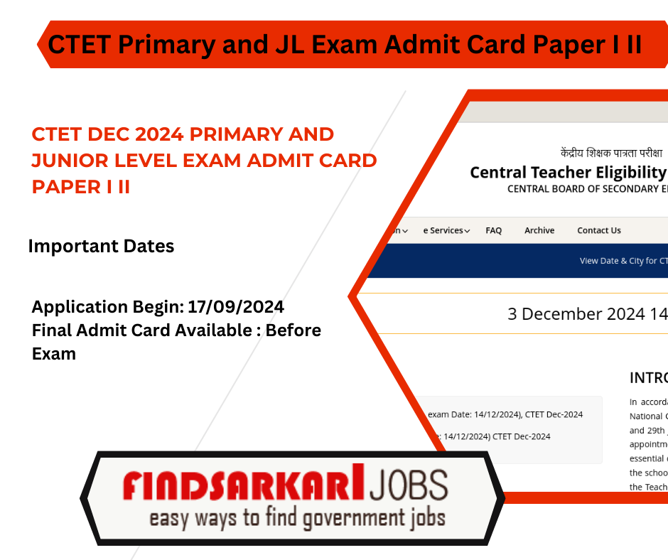 CTET Dec 2024 Primary and Junior Level Exam Admit Card Paper I II