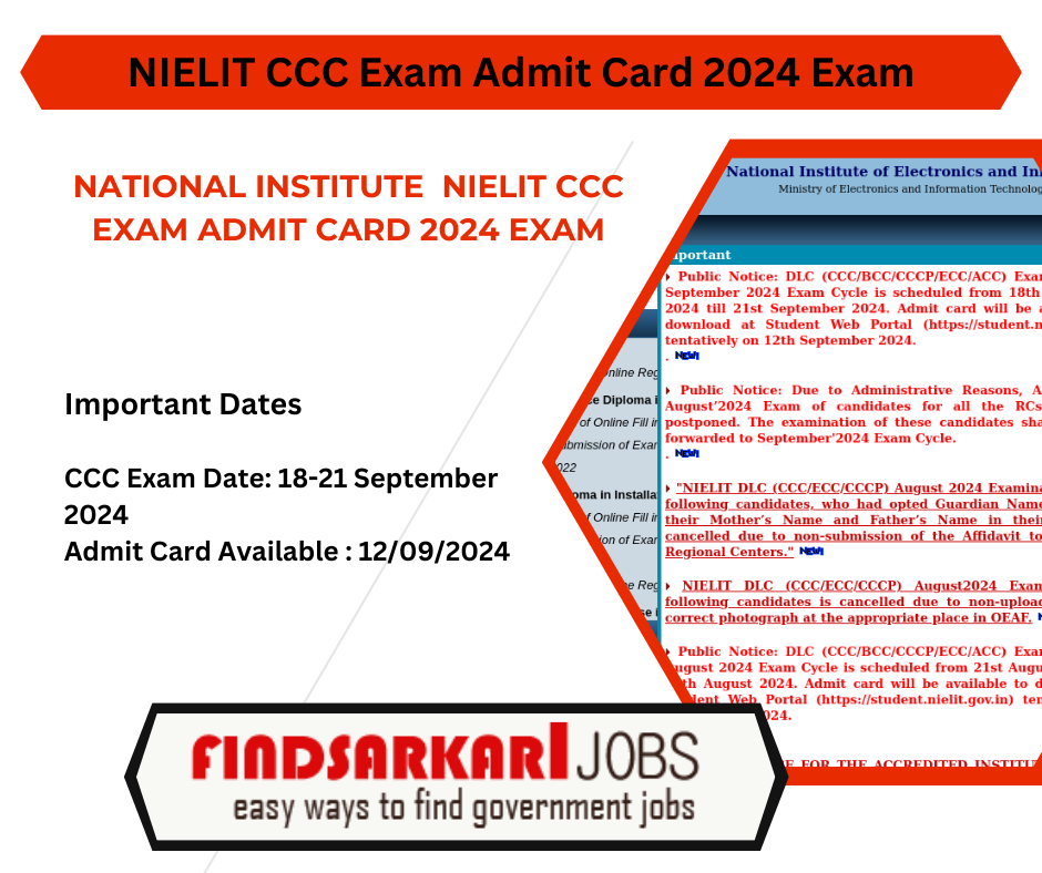 National Institute  NIELIT CCC Exam Admit Card 2024 Exam