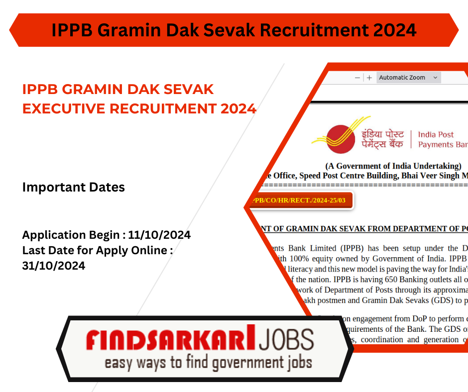 IPPB Gramin Dak Sevak Executive Recruitment 2024