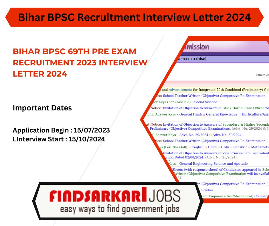 Bihar BPSC 69th Pre Exam Recruitment 2023 Interview Letter 2024