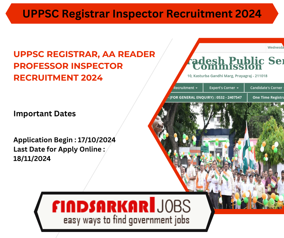 UPPSC Registrar, AA Reader Professor Inspector Recruitment 2024