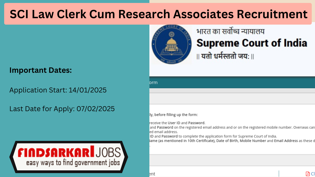 SCI Law Clerk Cum Research Associates Recruitment for 90 Post