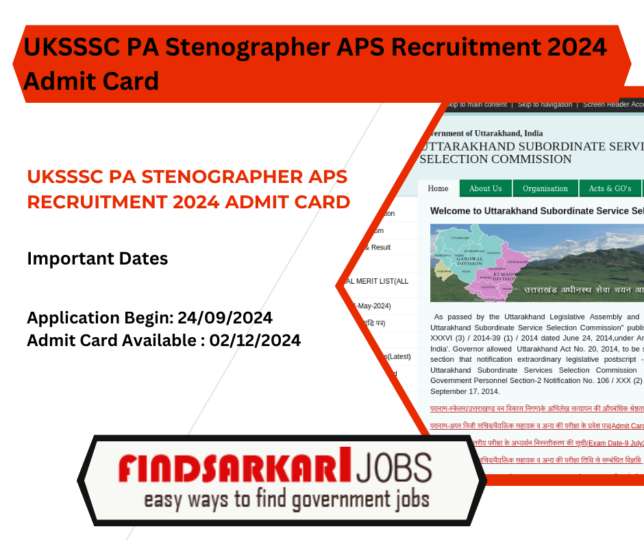 UKSSSC PA Stenographer APS Recruitment 2024 Admit Card