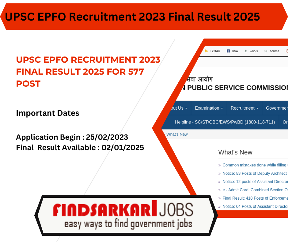 UPSC EPFO Recruitment 2023 Final Result 2025 for 577 Post