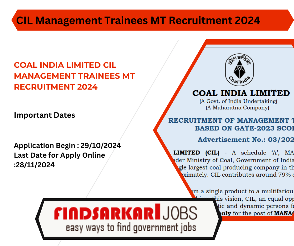 Coal India Limited CIL Management Trainees MT Recruitment 2024